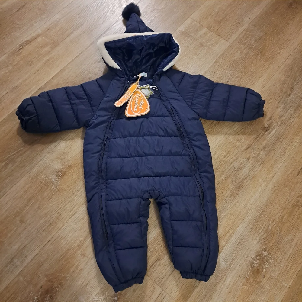 Mud Kingdom Navy Blue One-Piece Baby Hooded Snowsuit Size 70 C or 6-9 Months